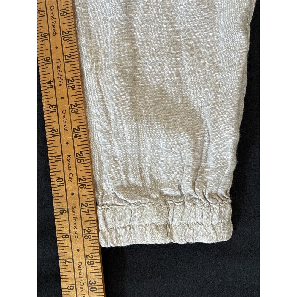 Nicole Miller Cargo Jogger Linen Pants Large Beige Tan Pull On Coastal Lagenlook - Picture 16 of 16